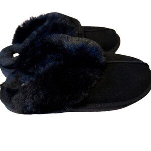 Women's Faux Fur & Faux Suede Black Clog/Slip On Slippers - 9